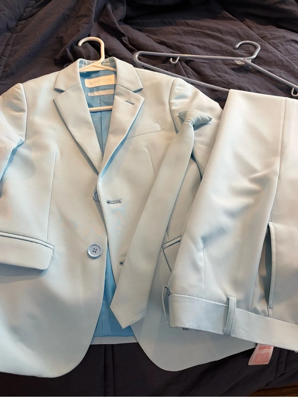 OppoSuits Pastel Blue Men’s Suit Jacket, Trousers & Tie